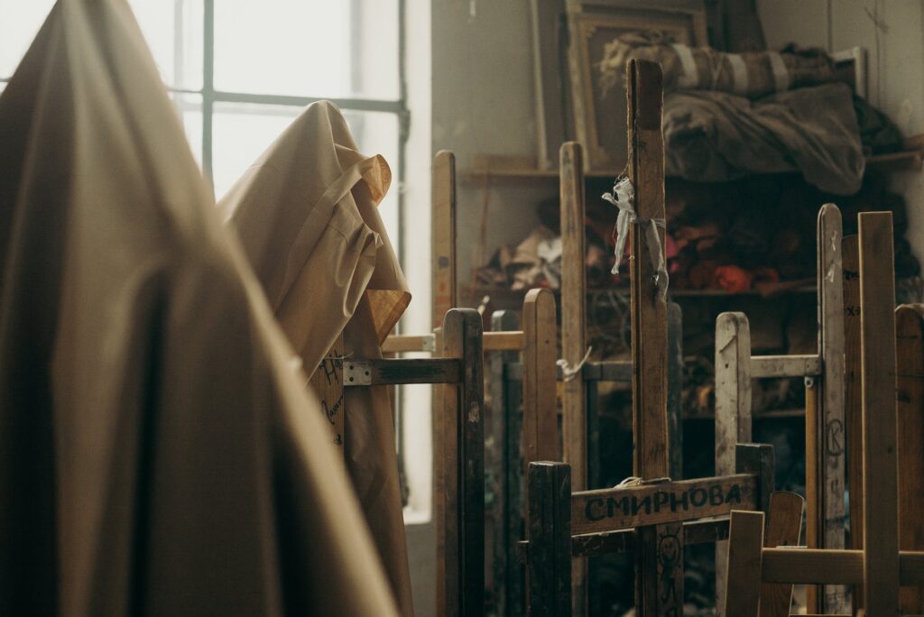 photo of easels in the stock room