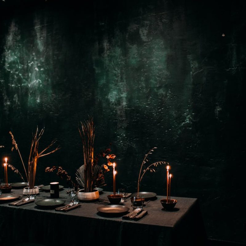 banquet table in dark restaurant with loft style